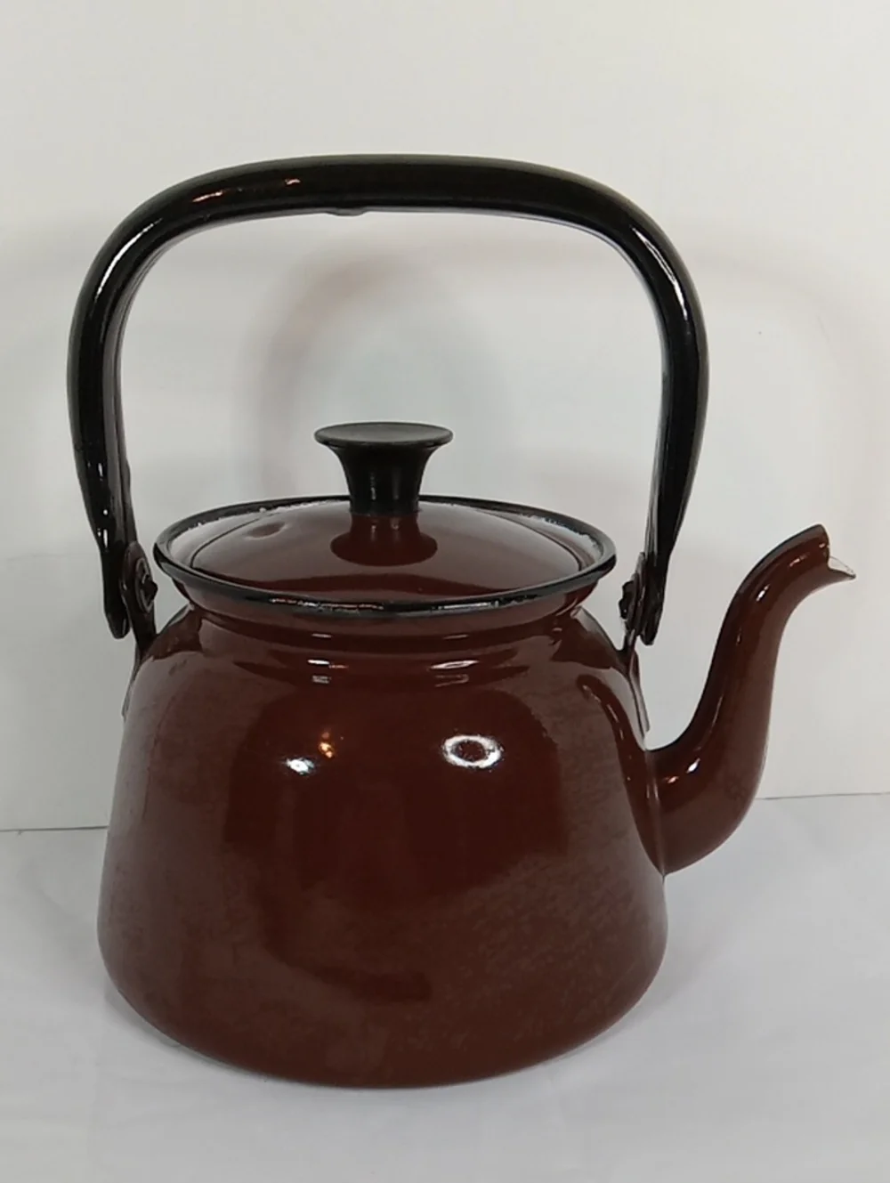 Classic Brown Enamel Tea Kettle with Black Handle